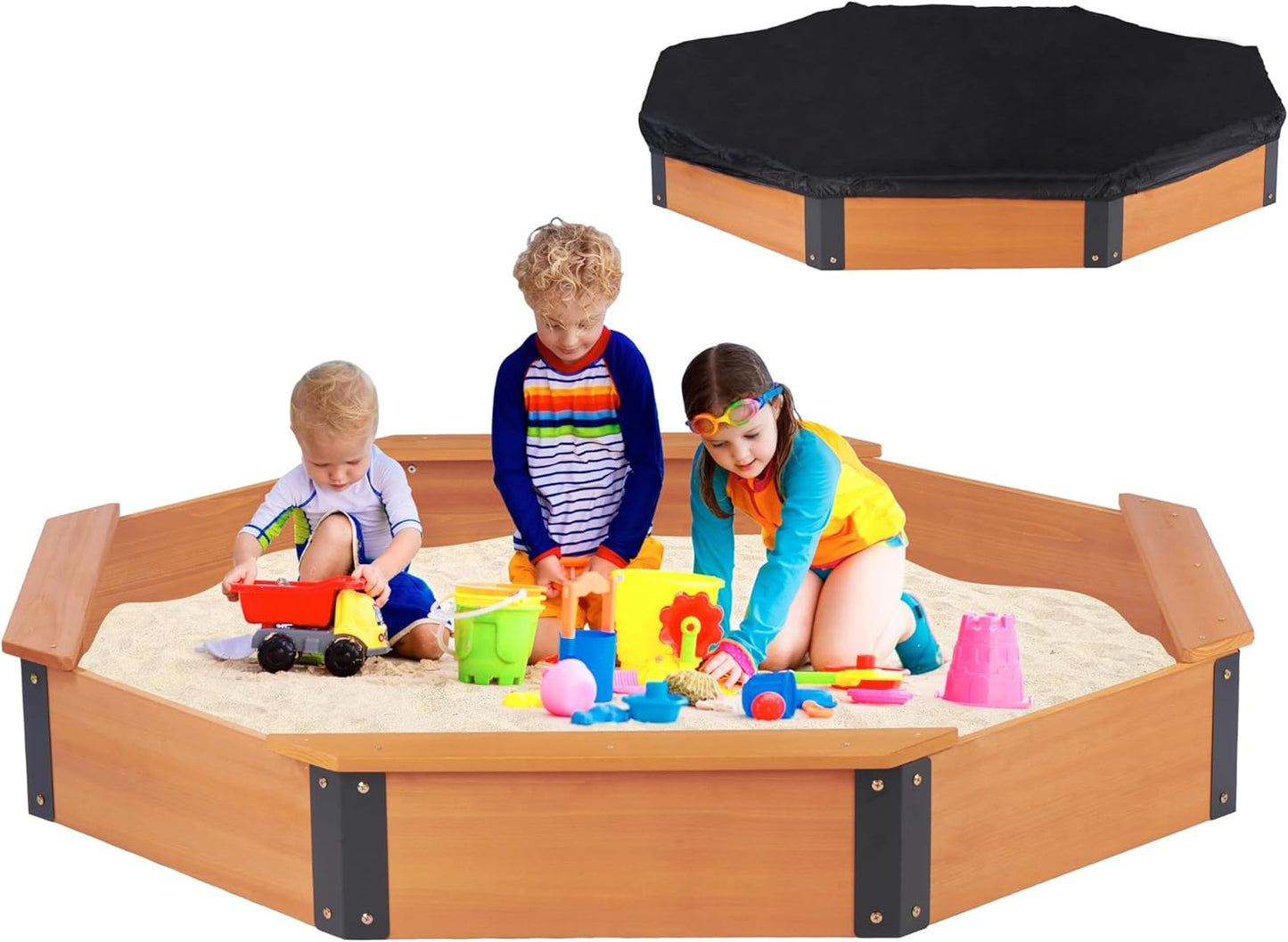 64in Octagon Sandbox with Cover for Kids Outdoor Play Space