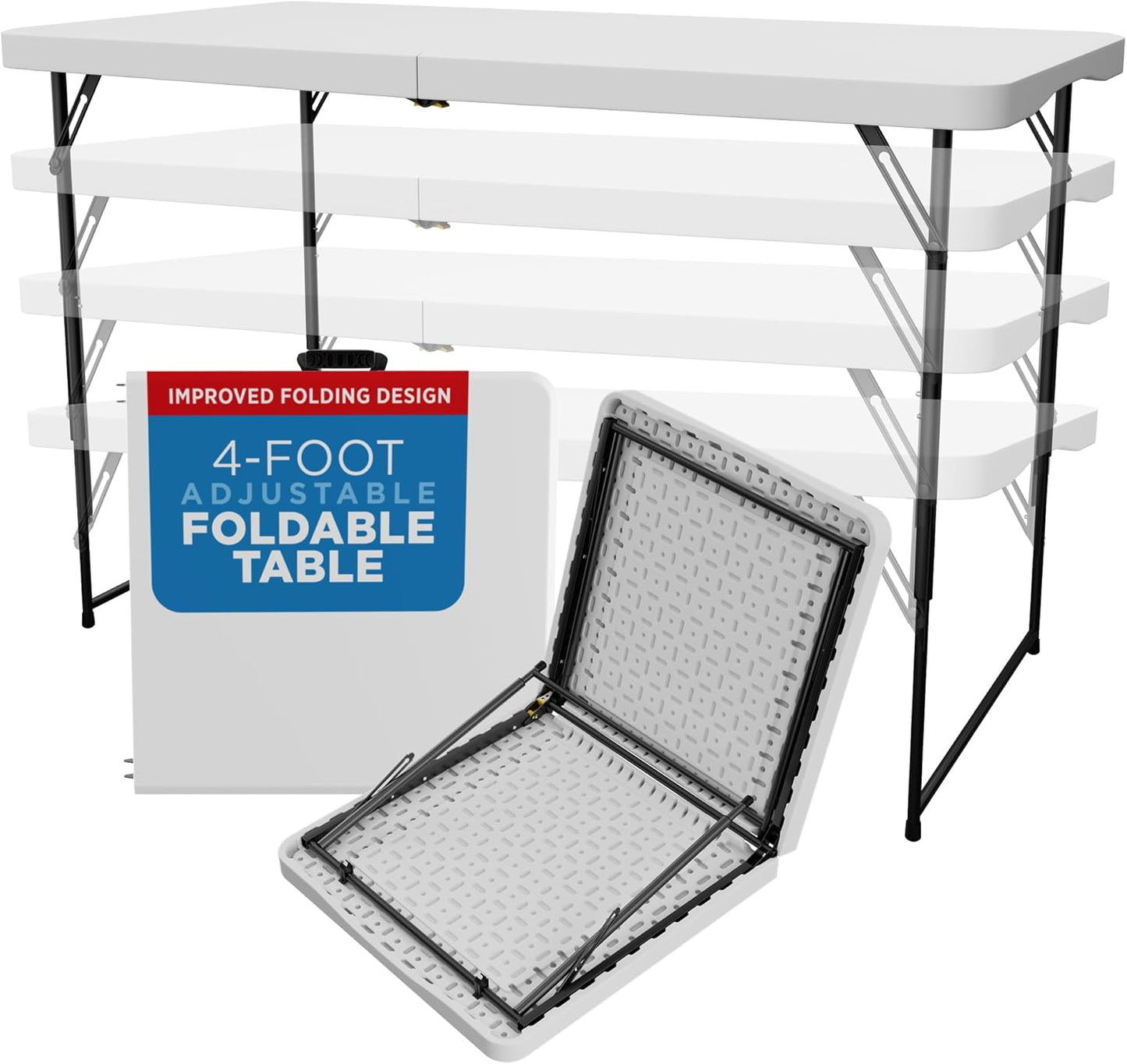 Sorfey 4ft Folding Table, 4 Heights, White Plastic