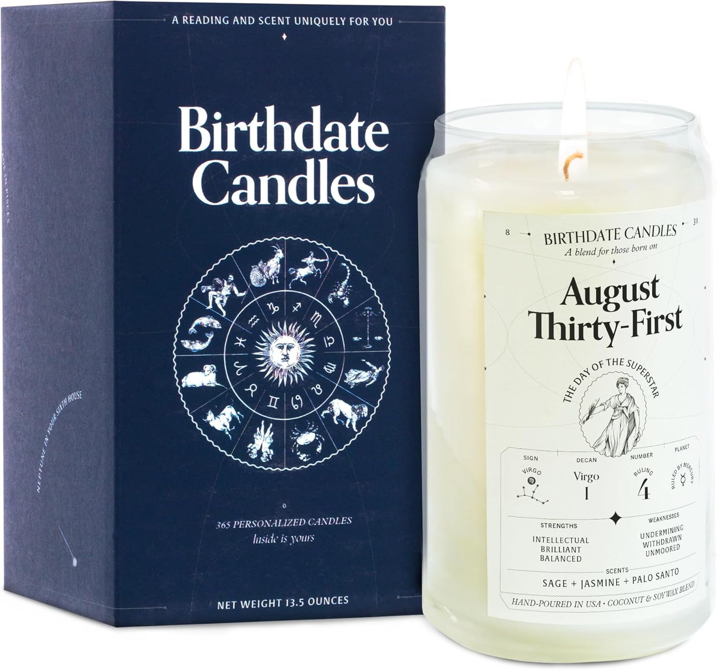 Virgo Zodiac Birthday Candle with Sage, Jasmine & Palo Santo
