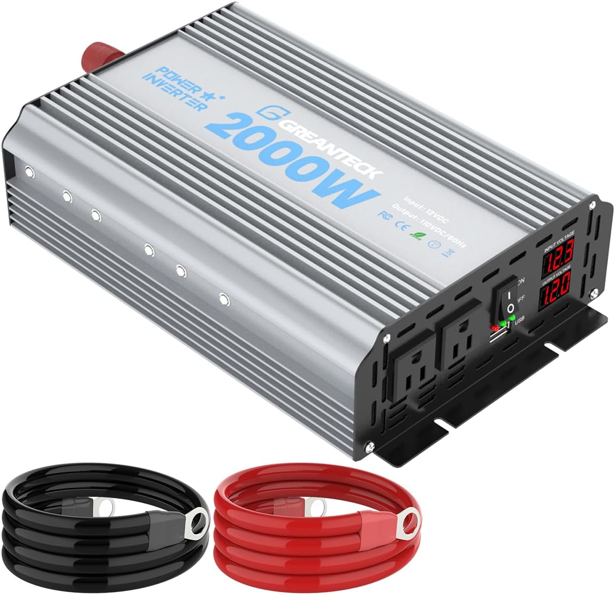 2000 Watt Power Inverter for RV, Dual Sockets, USB Port, LED Display by GREANTECK