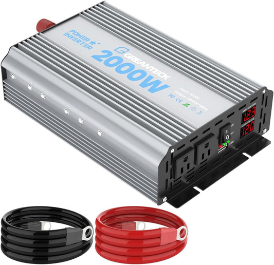 2000 Watt Power Inverter for RV, Dual Sockets, USB Port, LED Display by GREANTECK