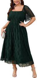 SCOMCHIC Plus Size Wedding Guest Dress - Flowy Lace Maxi
