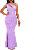 Sequins Fashion Sleeveless Oblique Collar Mermaid Maxi Dress - Elegant