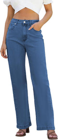 Womens High Waisted Straight Leg Jeans - Lightweight Stretchy Fit