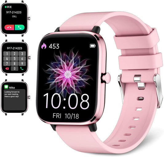 BYBUKCKR Women's Smartwatch - Calls, Fitness & Health Track, Touch Screen, Pink