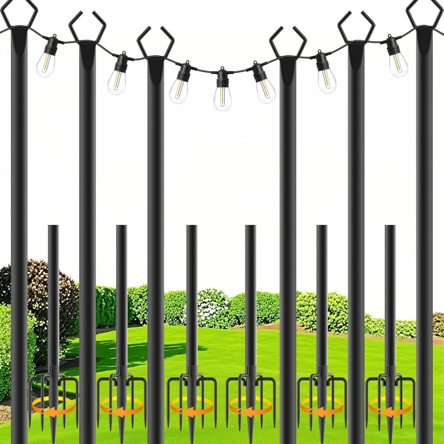 String Light Poles for Outdoor Use - 10 Ft Metal Stand Set
