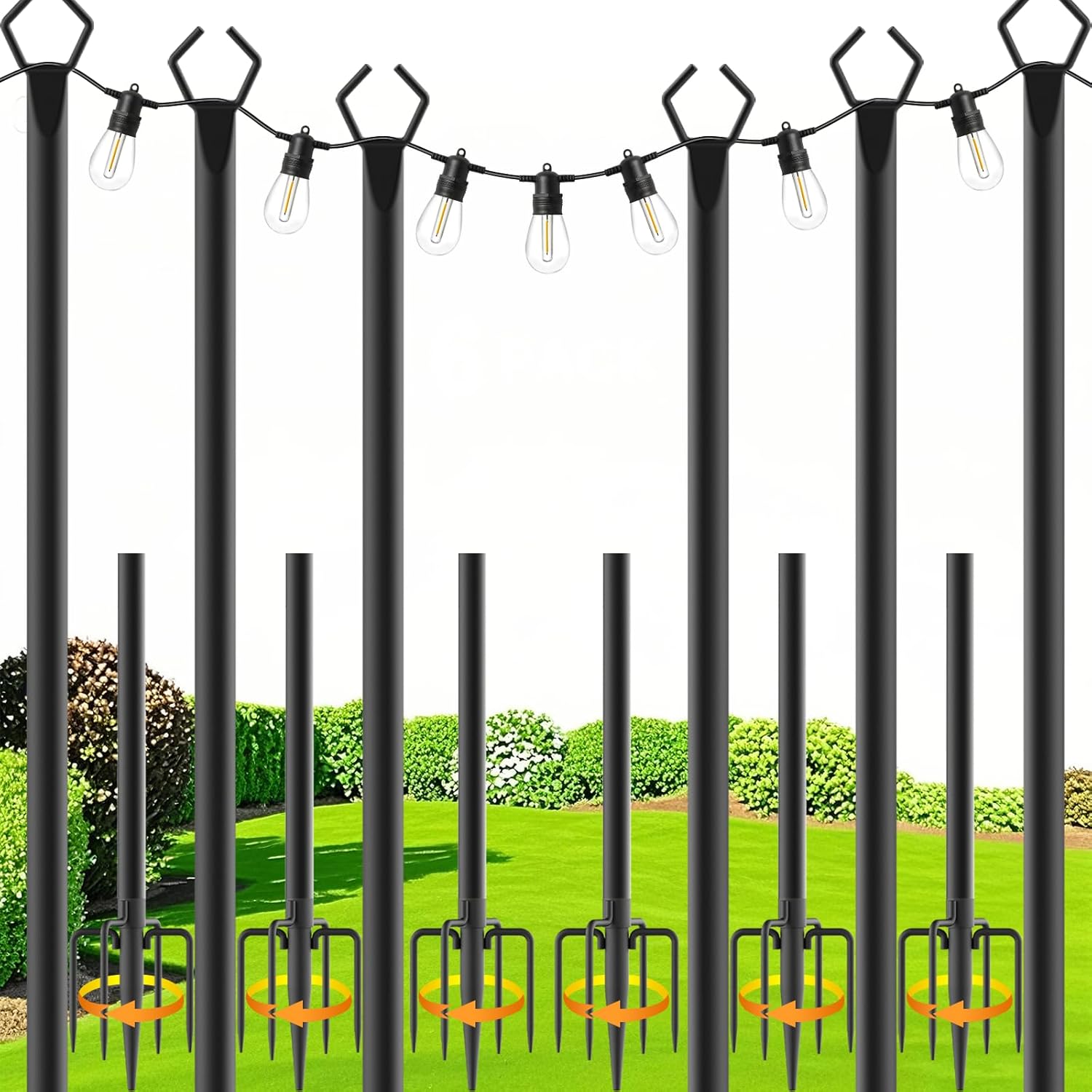 String Light Poles for Outdoor Use - 10 Ft Metal Stand Set