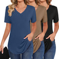 Ficerd 3 Pack Women's V Neck Tunic Tops - Soft Stretchy Summer Tees