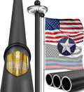 25FT Heavy Duty Flag Pole with Solar Light and USA Flag Kit