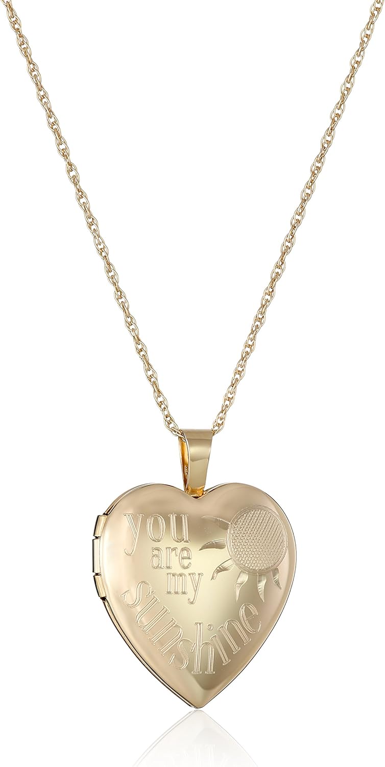 14k Gold-Filled You Are My Sunshine Heart Locket Necklace