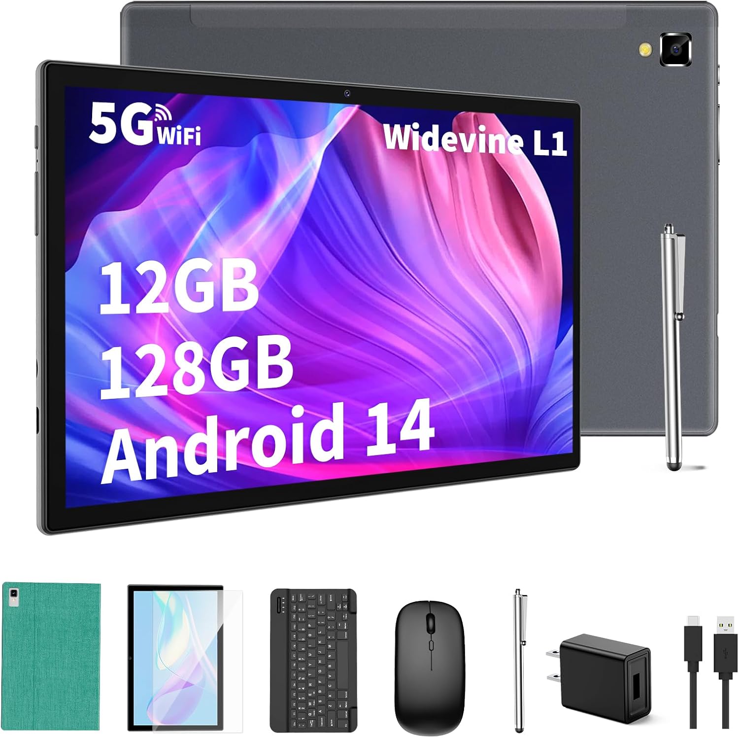 10 Android Tablet + Keyboard: 12GB RAM, 128GB ROM, 1TB Expand - GMS Certified