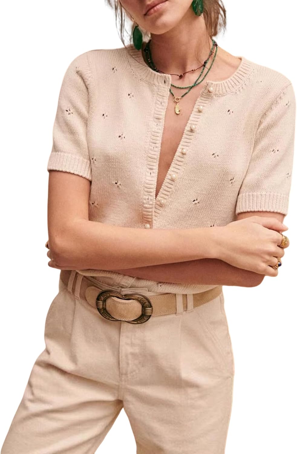 Women's Casual Short Sleeve Cardigan Sweater for Summer Style