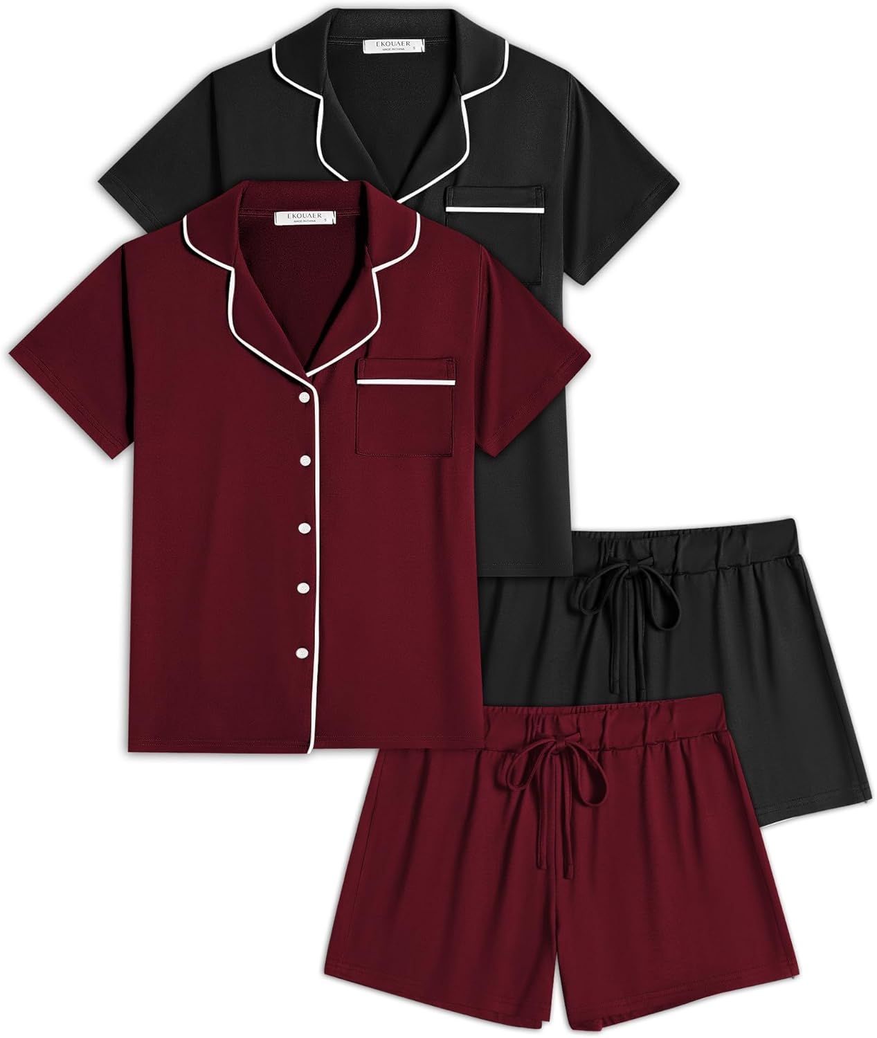 Ekouaer 2 Pack Womens Pajamas Set for Comfy Summer Sleepwear