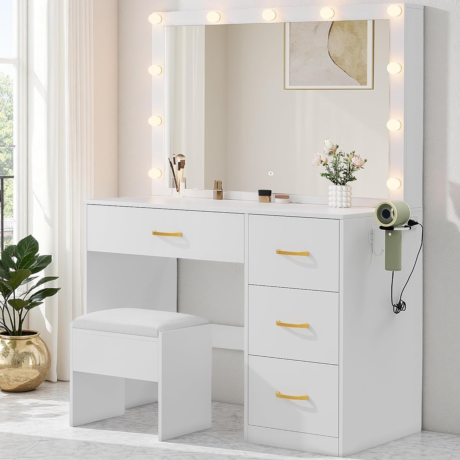 DWVO LED Makeup Vanity Table with 3 Light Modes and Storage