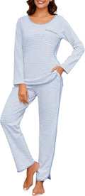 Womens Cotton Pajama Sets Stripe 2 Piece Lounge Set - Soft All-Season