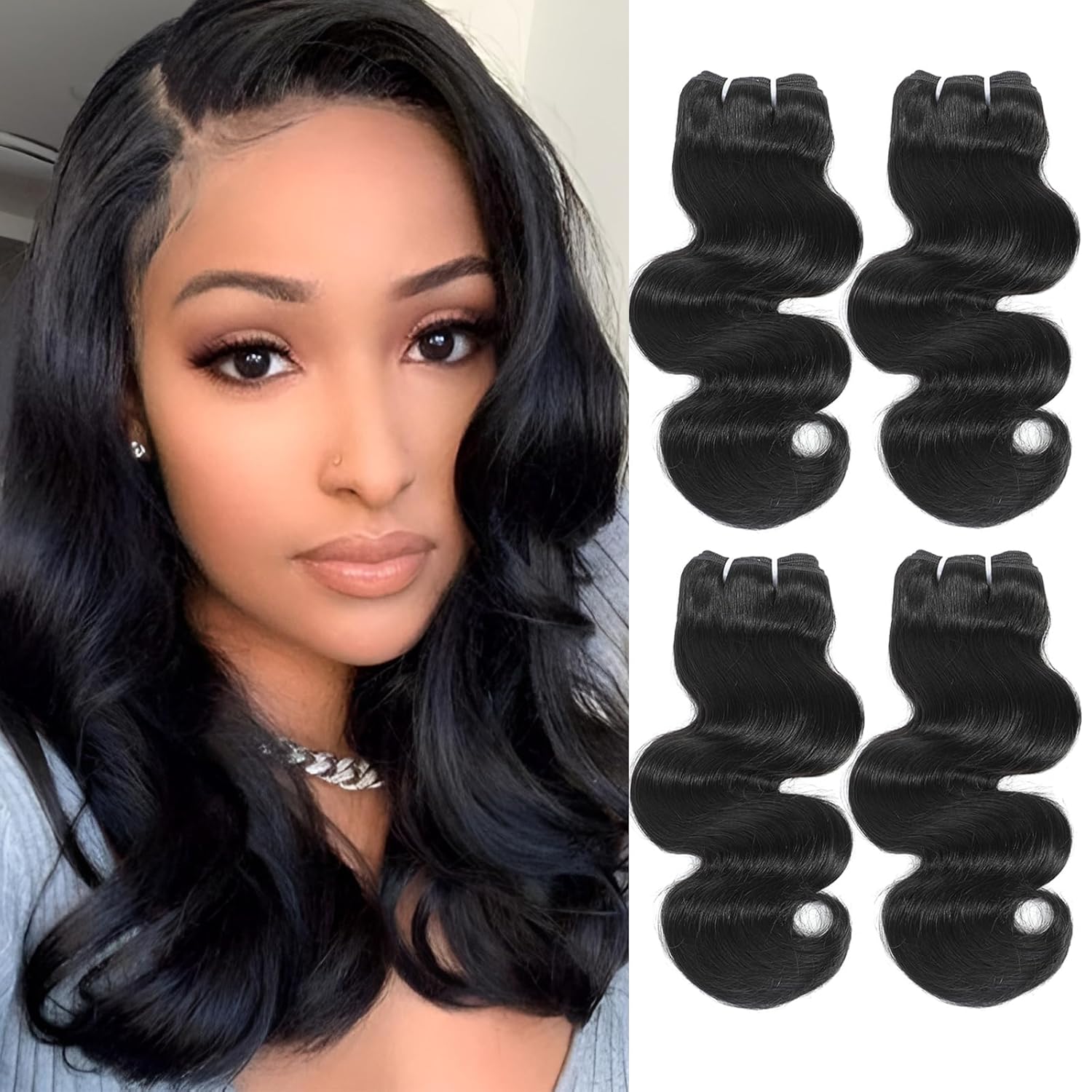 Body Wave Bundles Human Hair - 4 Bundles, 14/16 Inch Quality
