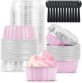120 Pcs 8.5oz Round Mini Cake Pans with Lids and Spoons - Disposable