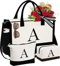 Initial Canvas Tote Bag & Makeup Bag 3-Piece Set - Personalized Gift