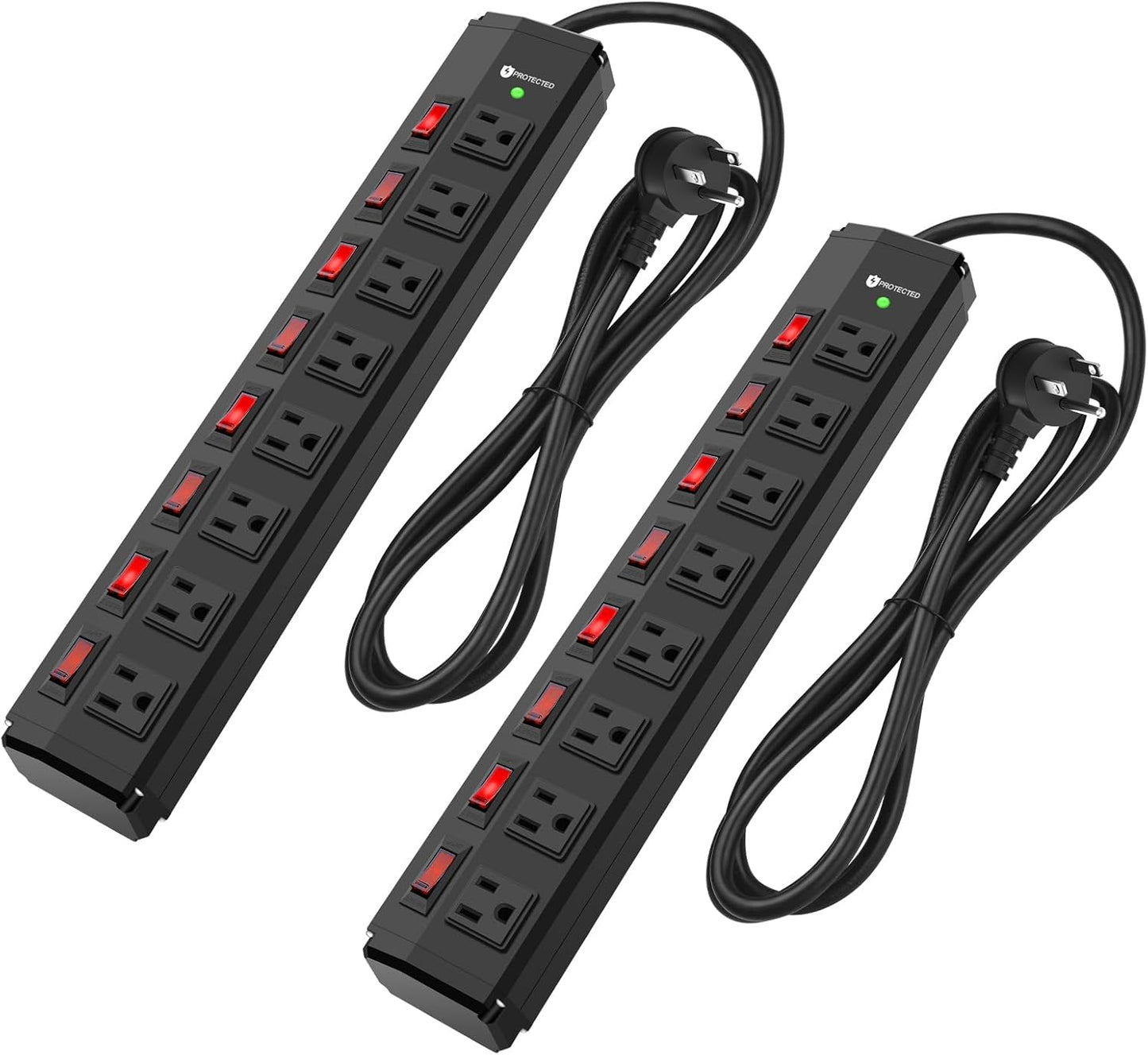 8 Outlet Power Strip with Individual Switches and Mountable Design