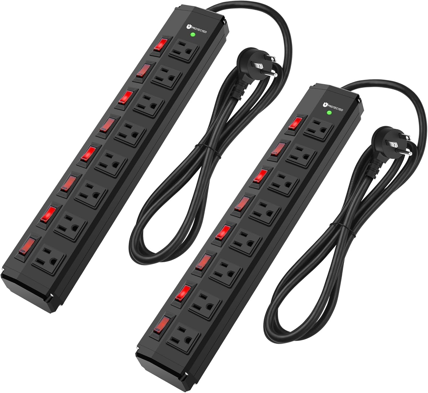 8 Outlet Power Strip with Individual Switches and Mountable Design
