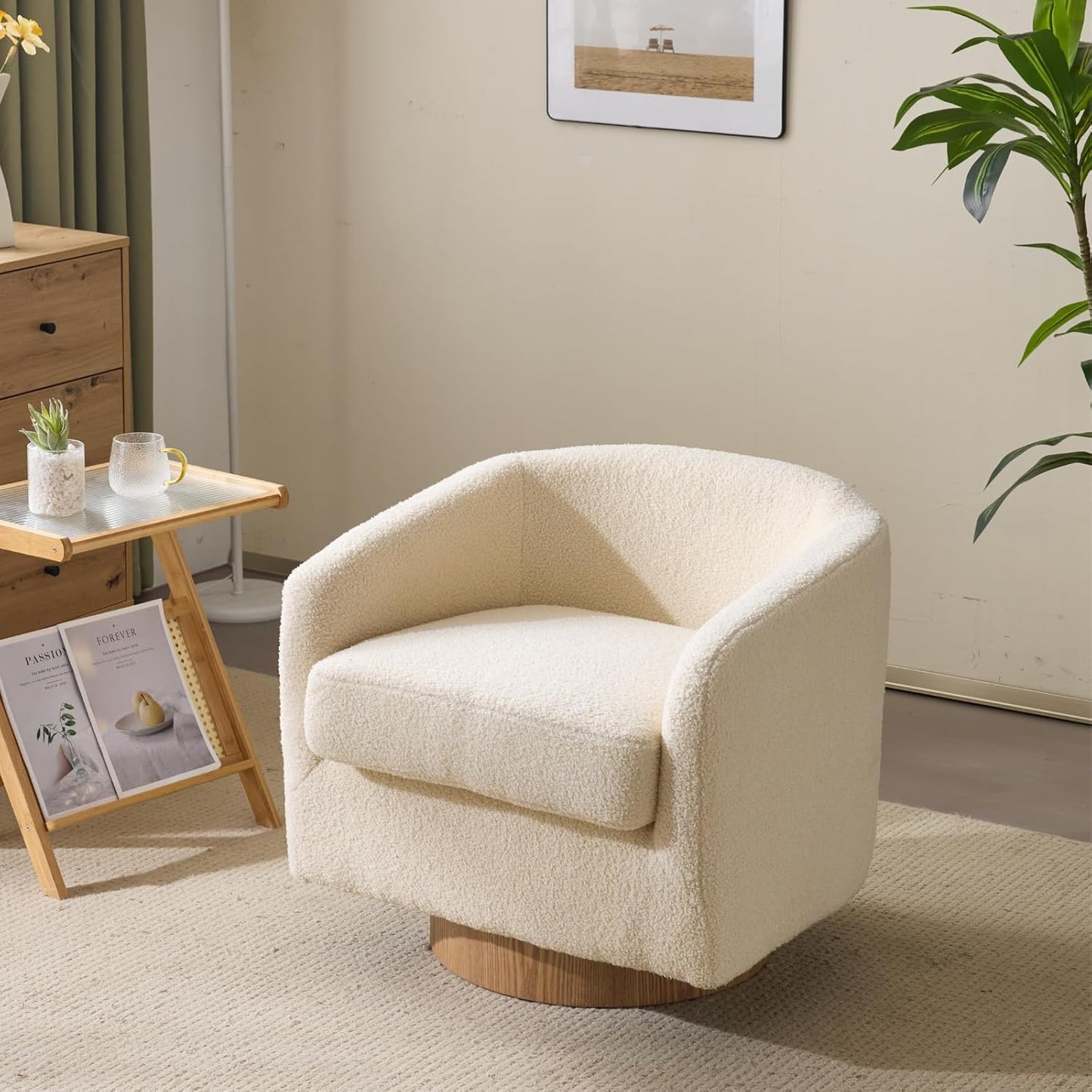 360 Swivel Khaki Teddy Fleece Accent Chair: Cozy Comfort