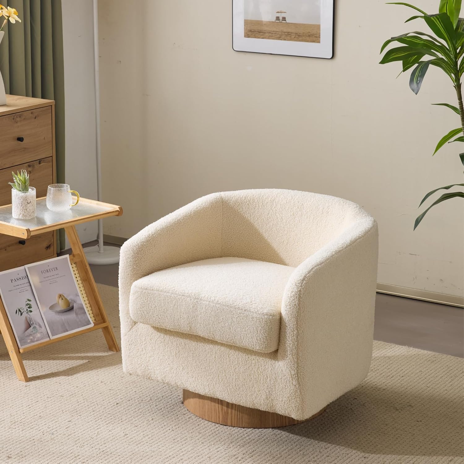 360 Swivel Khaki Teddy Fleece Accent Chair: Cozy Comfort