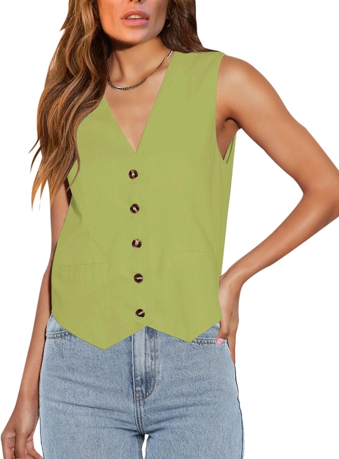 Floral Find Womens Casual Button Down Sleeveless Vest Jacket