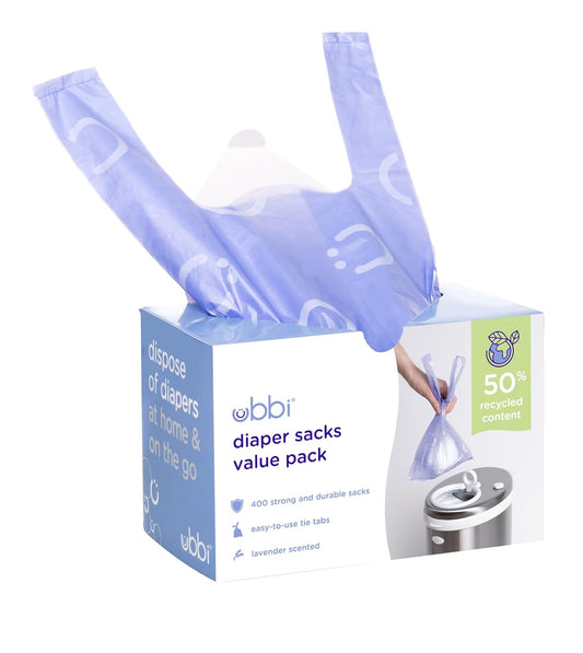 Ubbi Lavender Scented Nappy Sacks | Easy Tie Tabs | 400ct