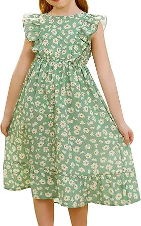 GRACE KARIN Girls Dress Ruffle Sleeve Striped Floral Spring Summer