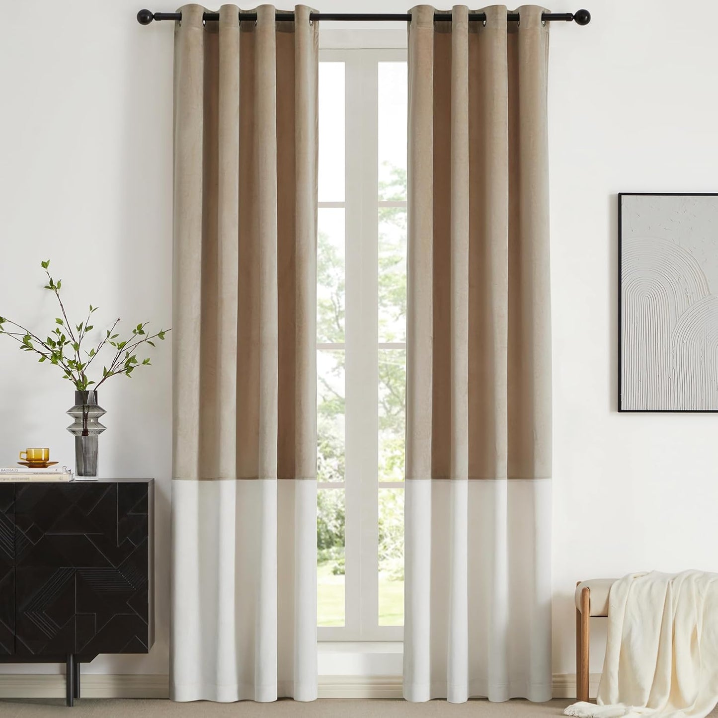 Luxurious Velvet Color Block Window Curtains for Elegant Homes