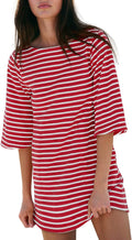 Womens Cotton T Shirt Dress Striped with Pockets - Summer 2025