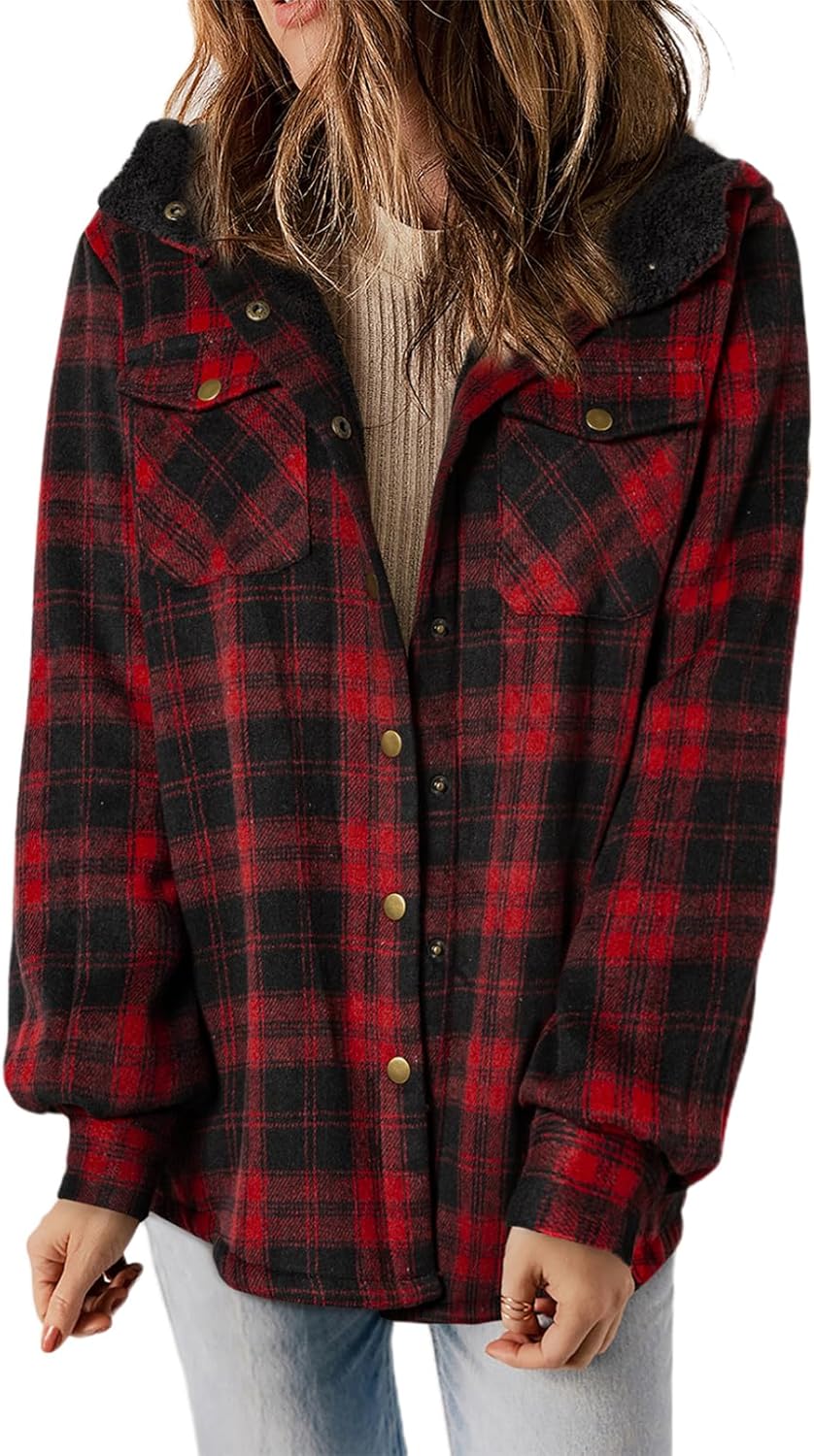 Dokotoo Womens Plaid Shacket Jacket for Stylish Fall Fashion