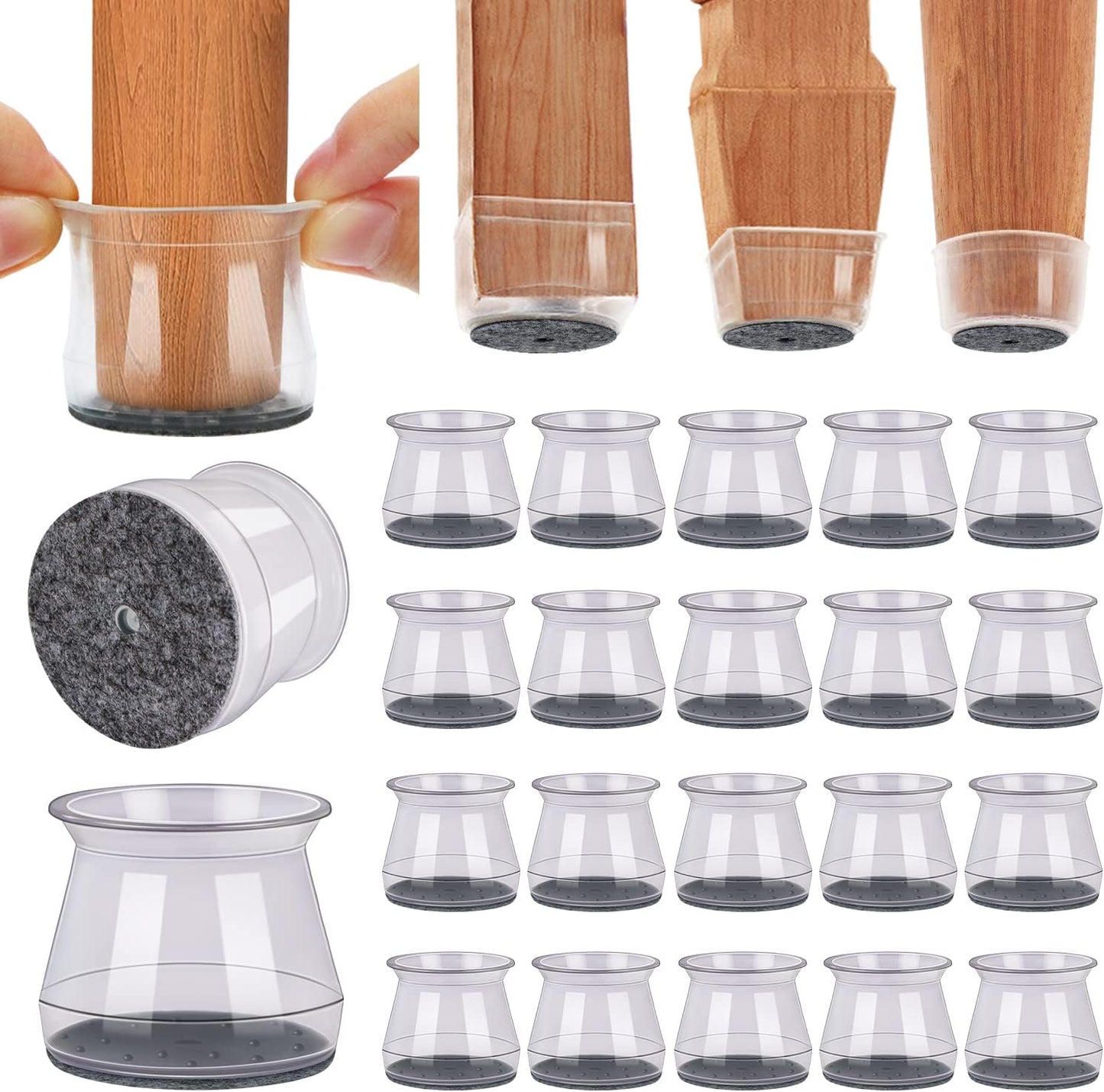 Clear Silicone Chair Leg Protectors - 20 Pcs - Protect Hardwood Floors