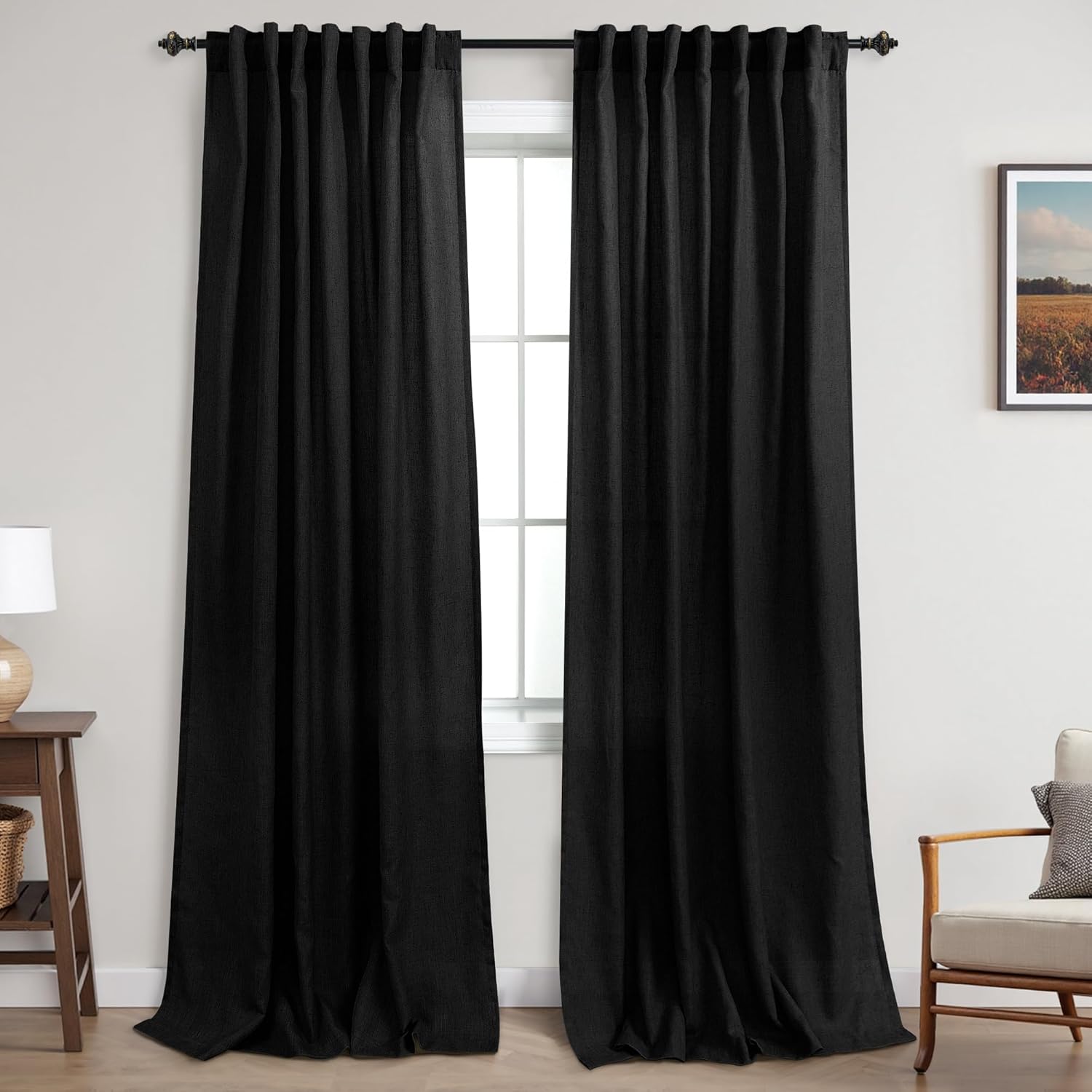 KOUFALL Black Curtains 90 Inches Long for Halloween Decor