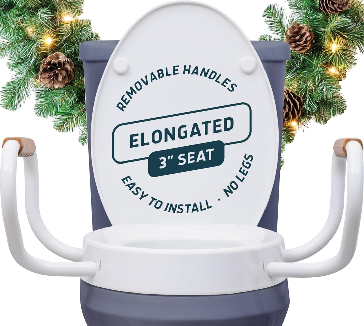 Lunderg Raised Toilet Seat with Handles - Elongated Design for Comfort