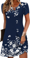 Women's Casual A-Line Floral Tshirt Dress with Pockets - Flowy Mini