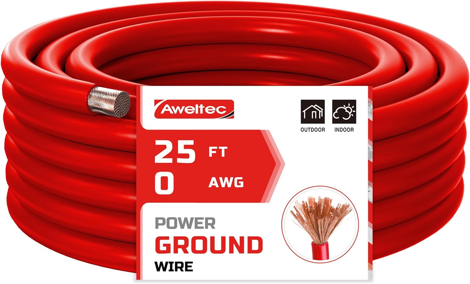 0 Gauge Wire 25 Feet Red Power Ground Wire for Automotive Use