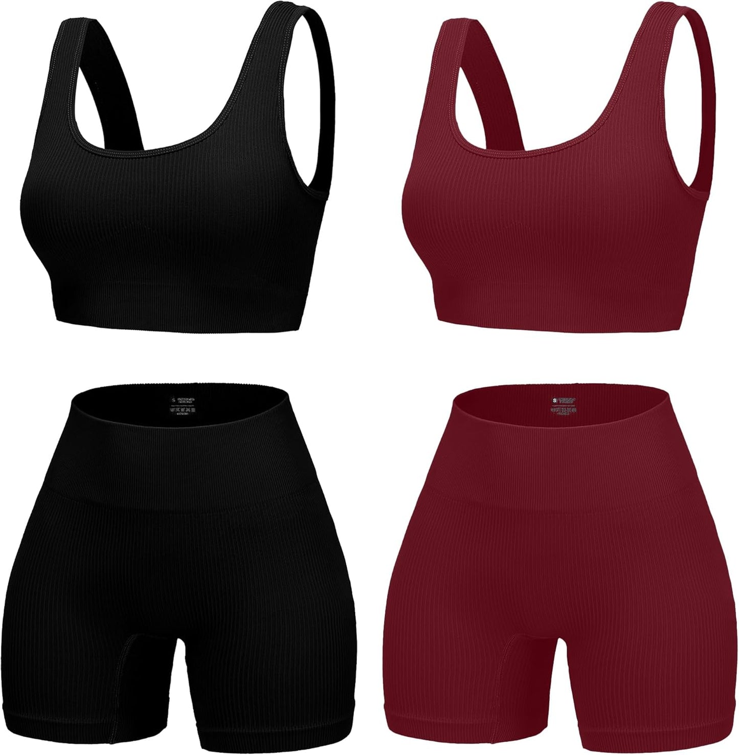 4 Piece Workout Sets for Women Seamless Ribbed High Waist Yoga