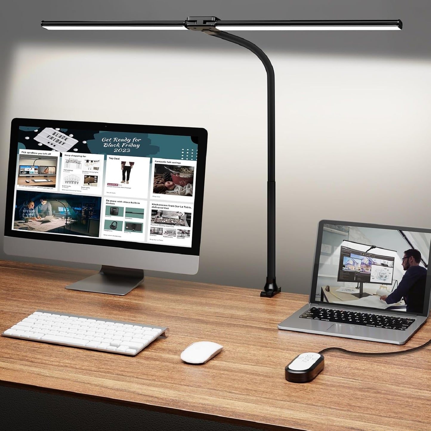 ShineTech Double Head Desk Lamp, 50 Lighting Modes