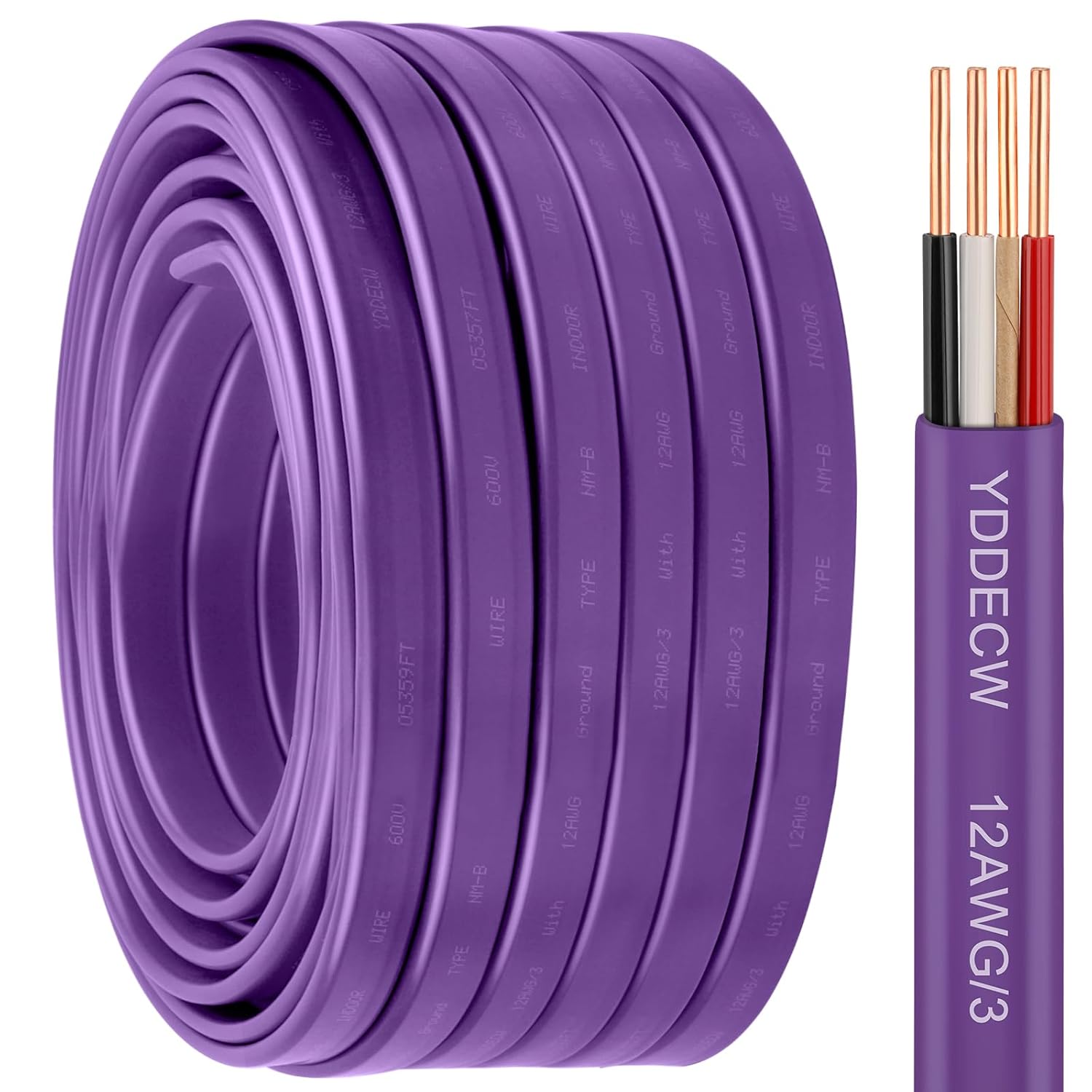 12/3 NM-B Wire with Ground - 100FT 12 Gauge Copper Cable