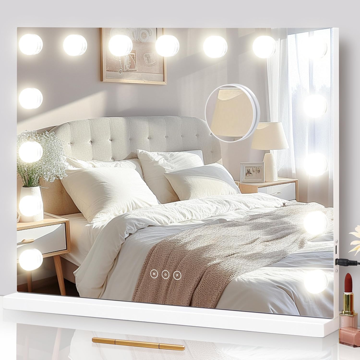 Lighted Makeup Mirror with 15 Dimmable LED Bulbs for Flawless Beauty