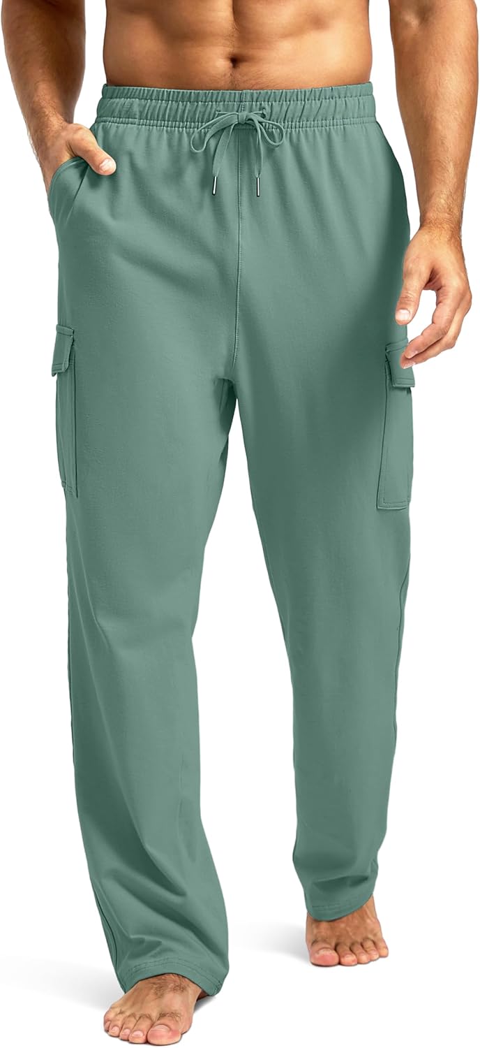 Pudolla Men's Cotton Sweatpants with Cargo Pockets