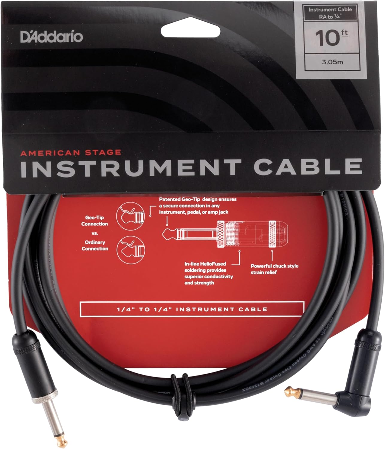 D'Addario Guitar Cable with Geo Tip for Secure Connection