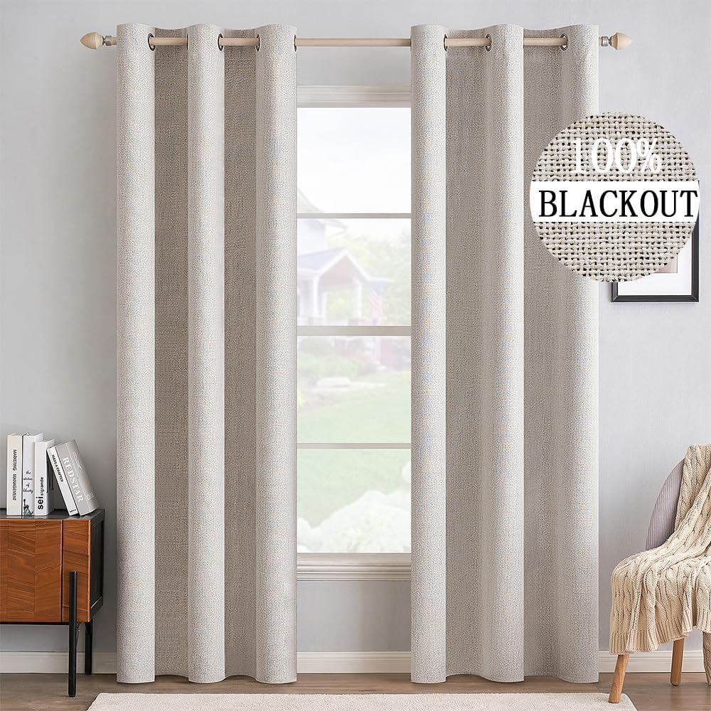 MIULEE Blackout Linen Textured Curtains for Bedroom & Living Room