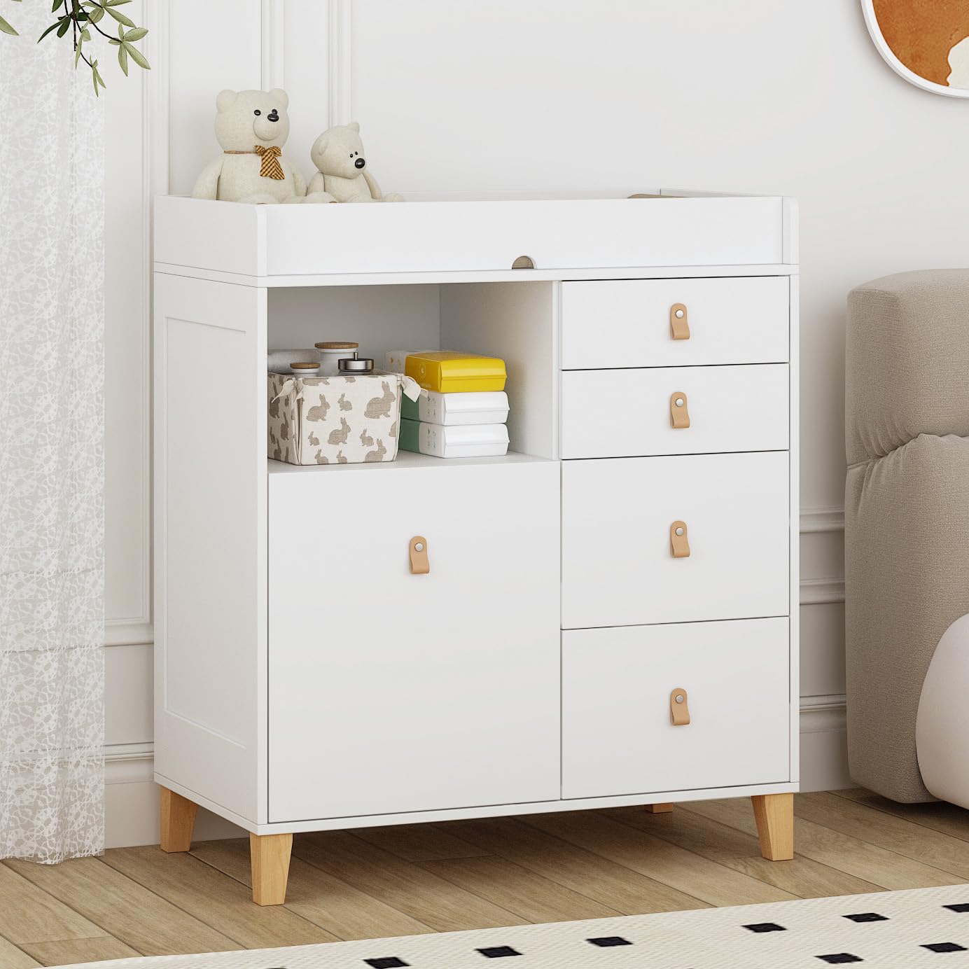 Baby Changing Table Dresser with Large Storage for Nursery