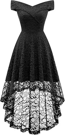 Elegant Floral Lace Off The Shoulder High Low Dress for Women