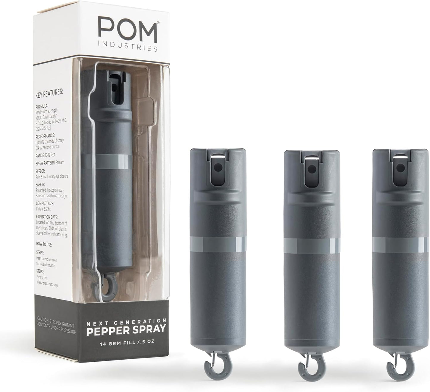 POM Pepper Spray Flip Top Snap Hook - Maximum Strength Self Defense