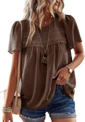 Womens Summer Tops Crewneck Short Sleeve Chiffon Blouse - Boho Lace