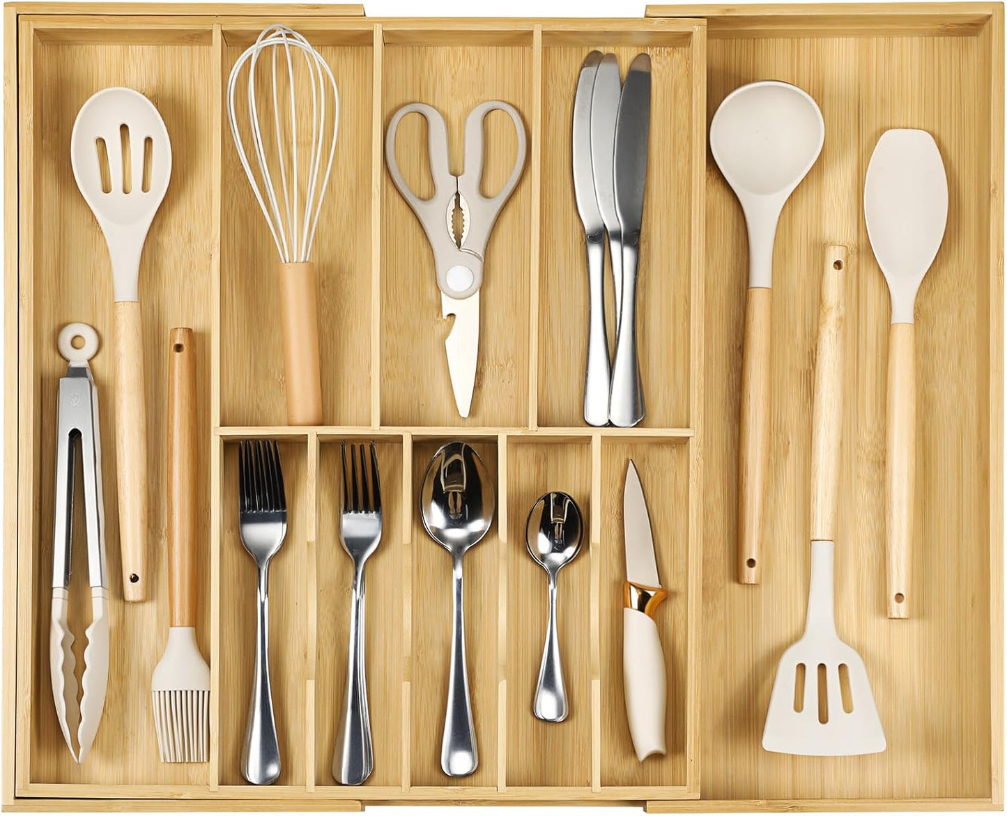 Fabsome Silverware Organizer: Expandable Bamboo Flatware Tray