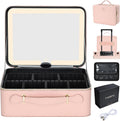 Leather Makeup Case with LED Lighted Mirror - Travel Organizer